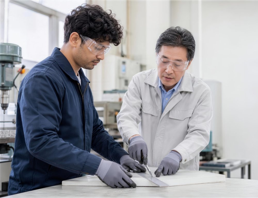 設備について説明する二人